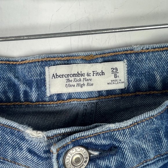 Abercrombie & Fitch The Kick Flare Ultra High Rise Jeans Size 29 8 EUC T2509 - Picture 6 of 10